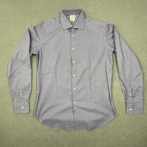 Alex Ingh Shirt Men 16 Blue Plaid Linen Button Up Long Sleeve Slim Made In Italy